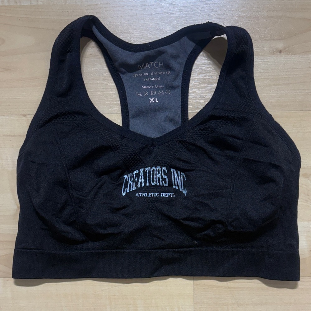 MATCH Black Athletic Sports Bra - Creators Inc. Logo